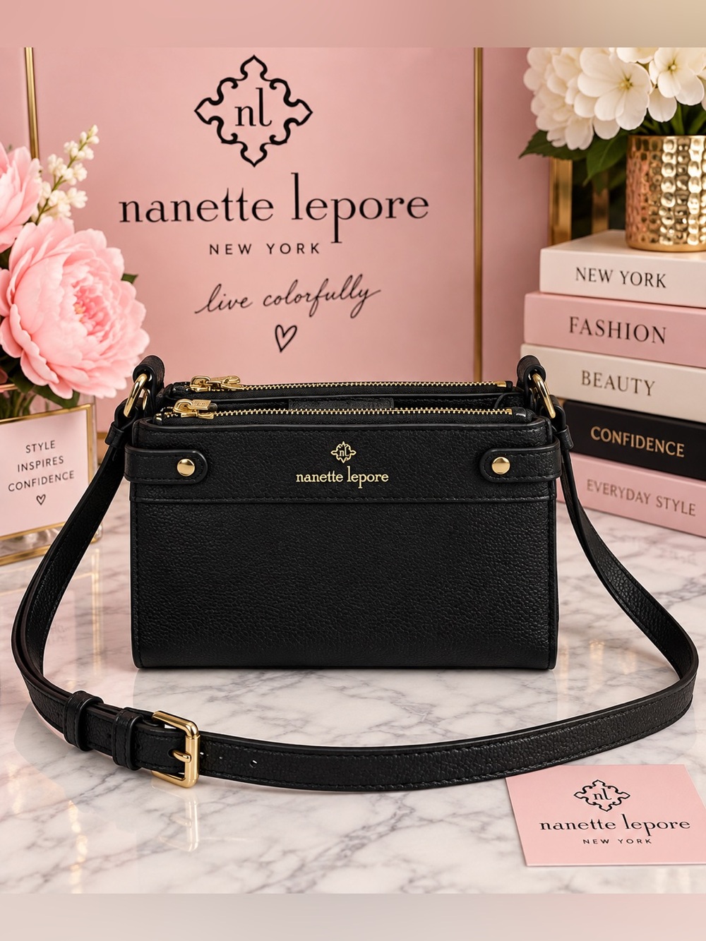 🖤 Nanette Lepore Black Triple-Compartment Crossbody Bag